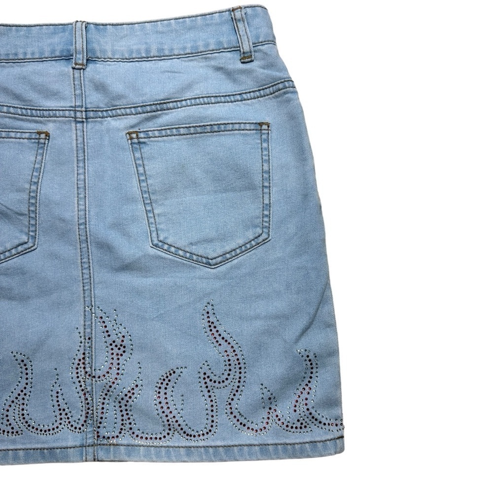 Superdown Revolve Rhinestone Flame Denim Mini Ski… - image 7